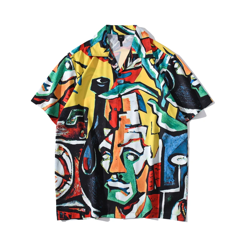 Dark Icon Graffiti Full Print Retro Shirts Man Holiday Beach Hawaiian Shirts Outerwear Clothing