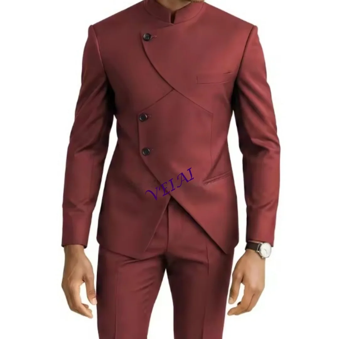 

CustomizedMens 2 Piece Chinese Suit Mandarin Collar Suits for Men Wedding Prom