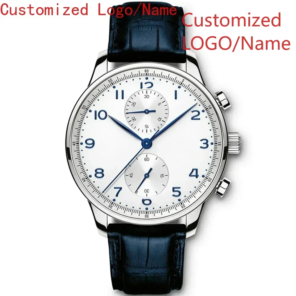 高級自動機械式時計メンズ腕時計ステンレススチールポルトガルローズゴールドブラックブルーレザーホワイトダイヤル