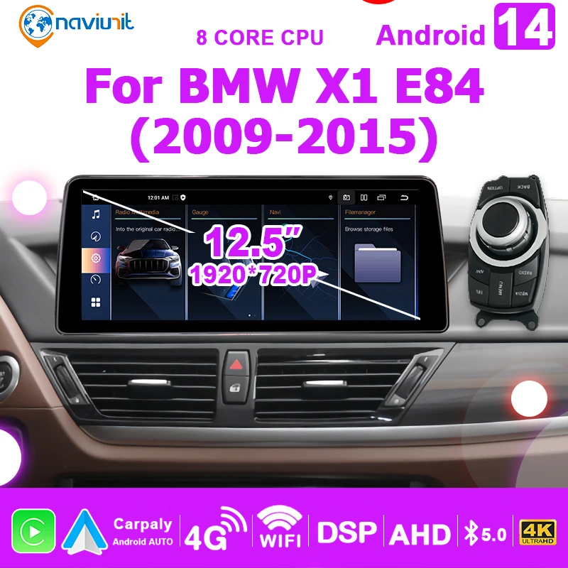 1920*720P 12.5'' Screen Carplay Android 14 Auto Car Radio Stereo for BMW X1 E84 2009-2015 Bluetooth 2 Din Multimedia player GPS