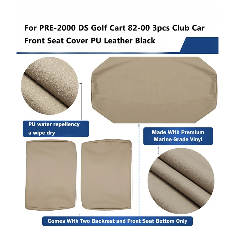 3PCS/Set Golf Club Car PRE-2000 DS 82-00 Golf Cart Front Heavy Duty Vinyl Seat Cover Set Replacement Parts -Beige