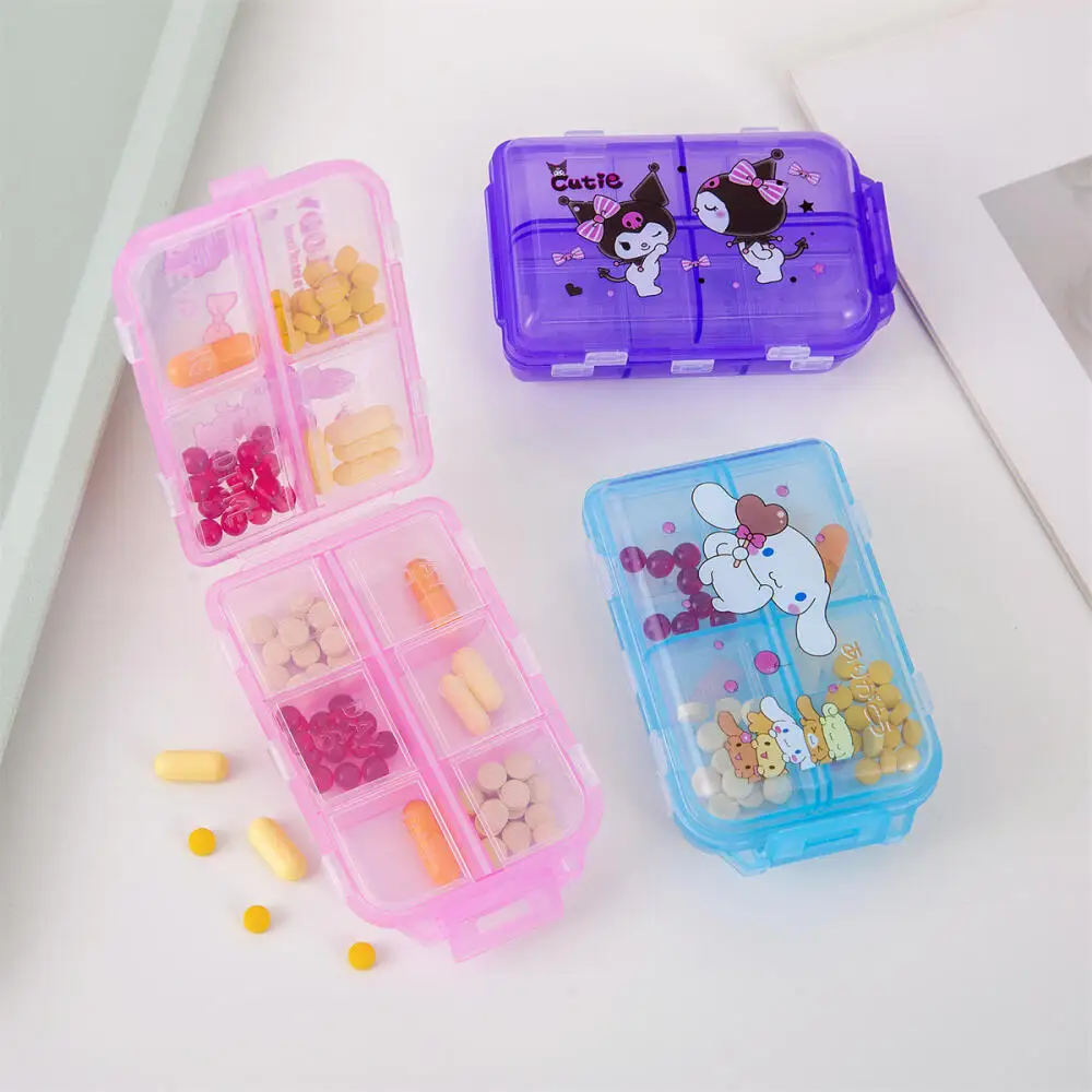 Sanrio Medicine Case Hello Kitty Kuromi Cinnamoroll Cartoon Mini Medicine Cases Portable Pill Storage Box Packing Box Accessorie