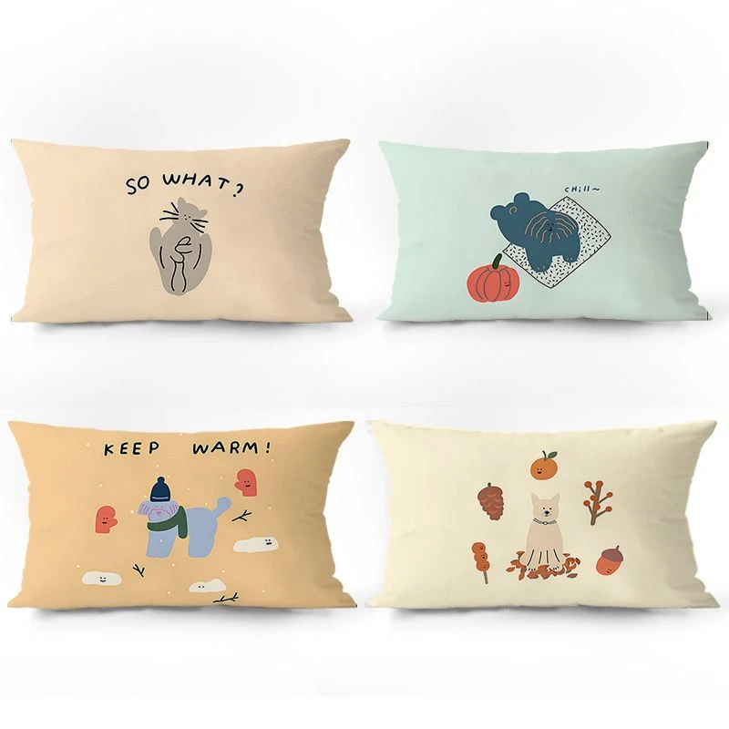 Nordic Simple Fun Small Animal Rectangular Pillow for Sofa in Living Room Model Room, Lumbar Pillow Cover