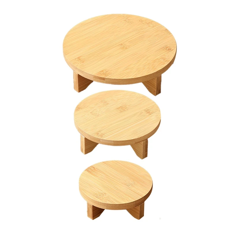 

3Pcs Wood Plant Stand Indoor Outdoor Round Wood Riser For Decor Wooden Stool Display Stand Flower Pot Holder