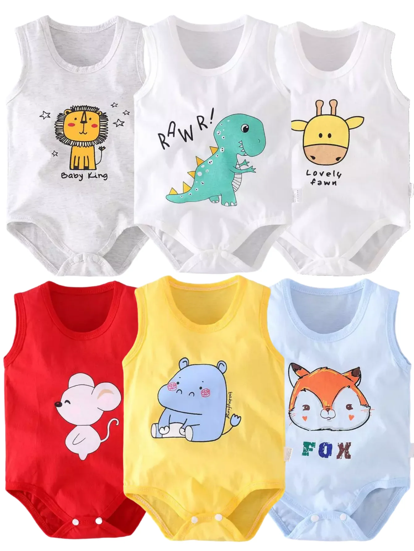 Newborn Baby Cartoon Cotton Sleeveless Vest Romper Boy Girl Jumpsuit Pajamas Toddler Infant Outfit Clothes  0-24M