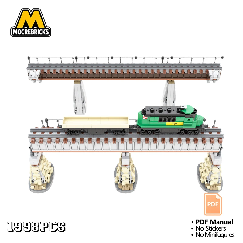 MOC Box Girder Railway Bridge Building Blocks Elevated Track Architecture Set with Mini Train Model Layout Toy Adult Gift