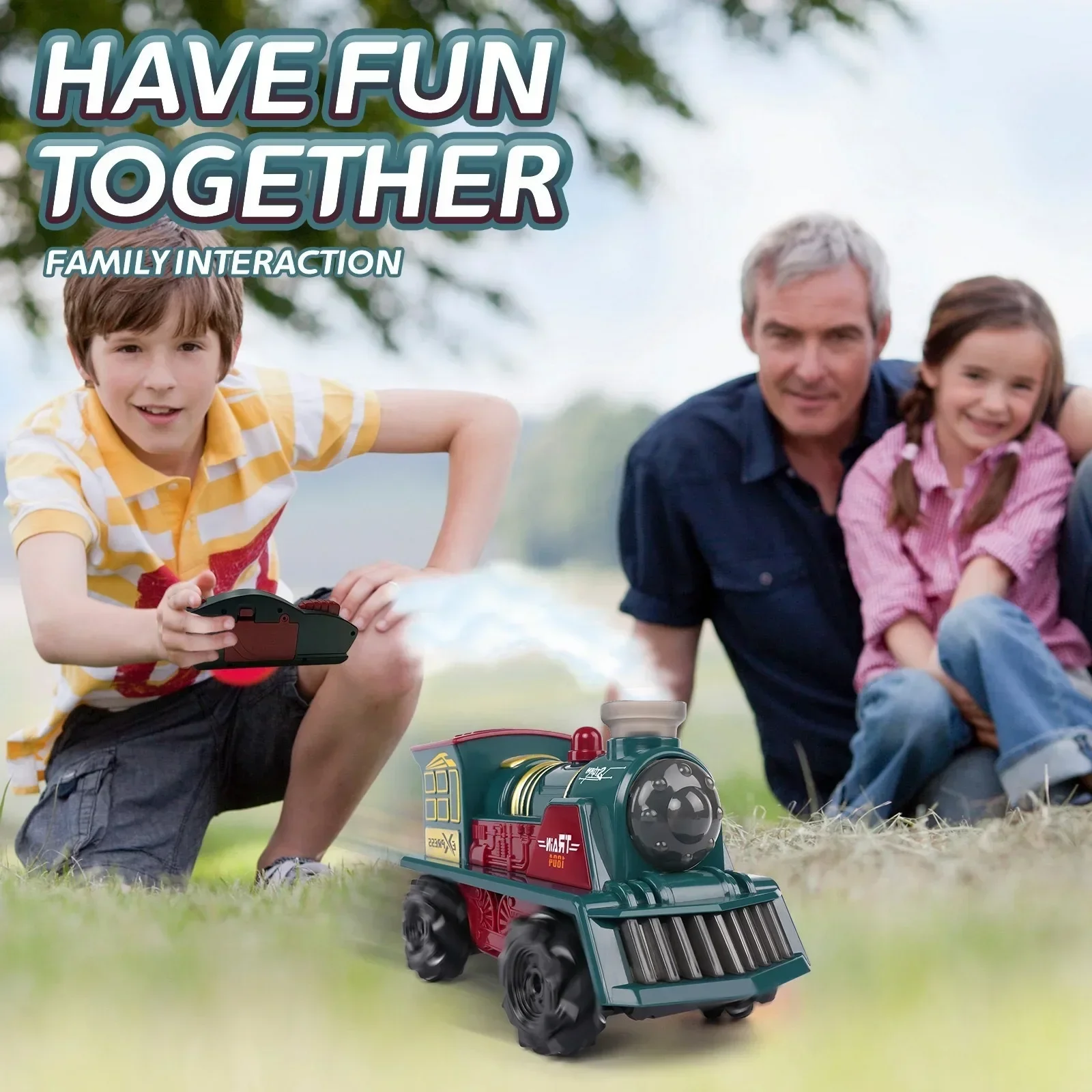 Brinquedo de trem de carro para crianças, rodas universais flexíveis, brinquedos de trem dublê legal com 15-20 minutos, simulação de tempo de jogo, rugido, vapor