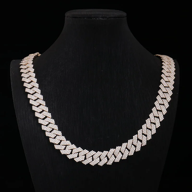 Provence Hip Hop Necklace for Men Moissanite 10K Gold Rapper Choker Necklace for Women 15mm Miami Rock Cuban Link Chain