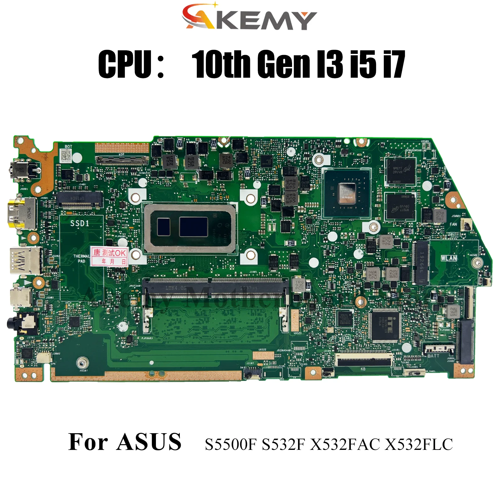 

X532FL Laptop Motherboard For ASUS V532F K532F X532FAC V531F X532F K531F S532F X532FLC S5500F S531F Mainboard 10th Gen I3 i5 i7