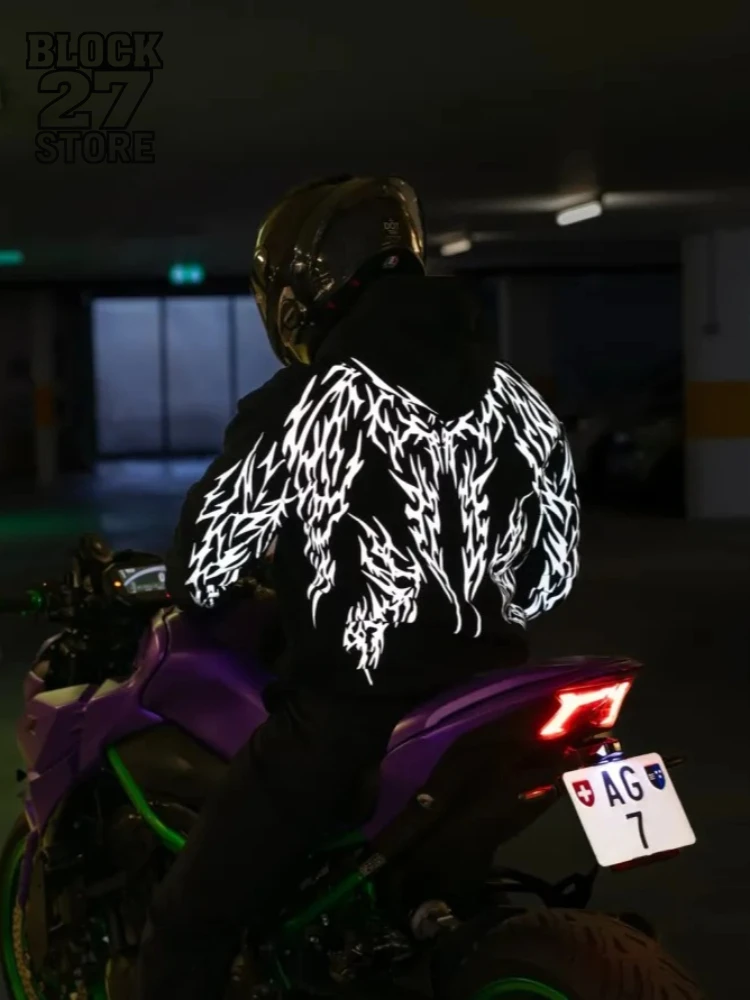 Męska nowa, świecąca bluza motocyklowa Harajuku, ciemna odzież uliczna, świecąca bluza z kapturem z grafiką magicznego miecza, vintage, unisex.