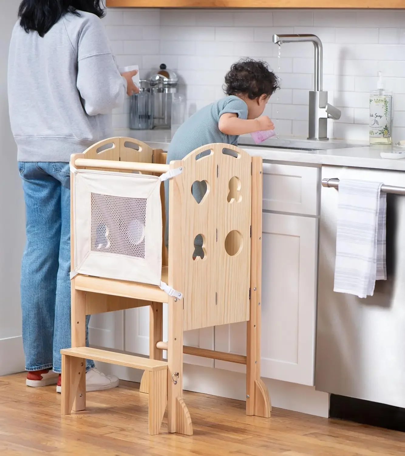 4 in 1 Foldable Kitchen Tower - Step Stool for Toddlers - Ideal for Kitchen, Living Room, Playroom, and More