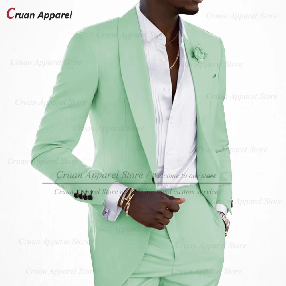 

Light Green Men Suits Slim Fit Luxury Groom Groomsmen Wedding Tuxedos Fashion Prom Blazer Pants Set Singers Clothing 2 Pieces