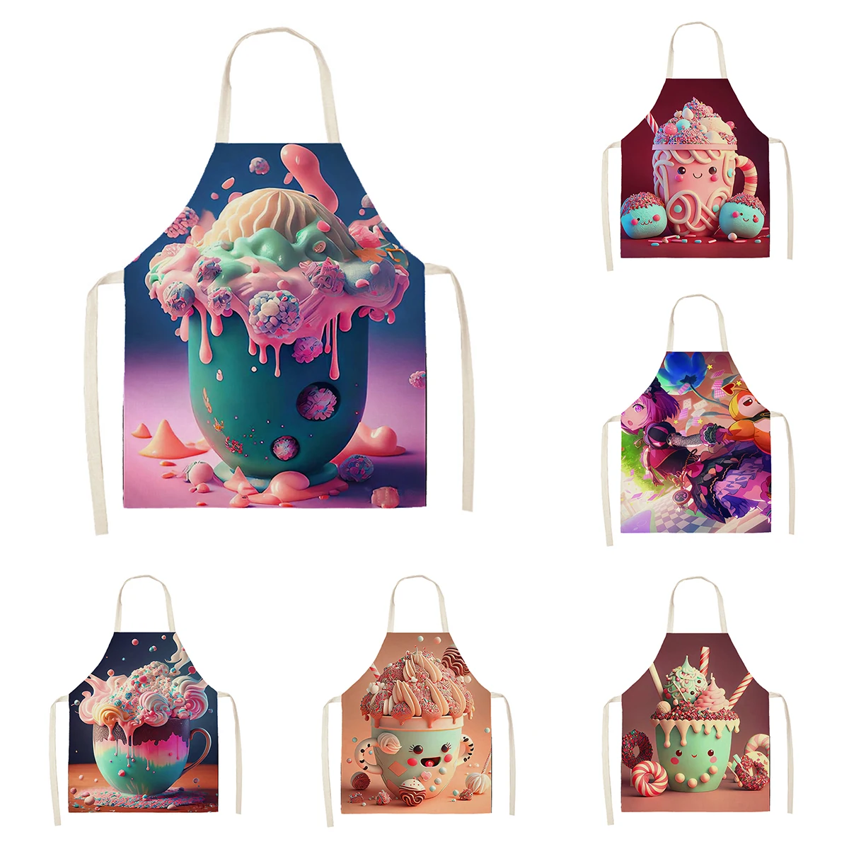 Women's kitchen apron Natural and Animal Styles Restaurant chef barber barman waterproof apron for menand child painting apron