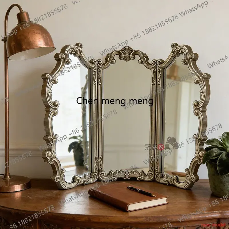 AB03European vanity mirror desktop French retro bedroom, three-fold desktop, three-sided custom folding mirror32