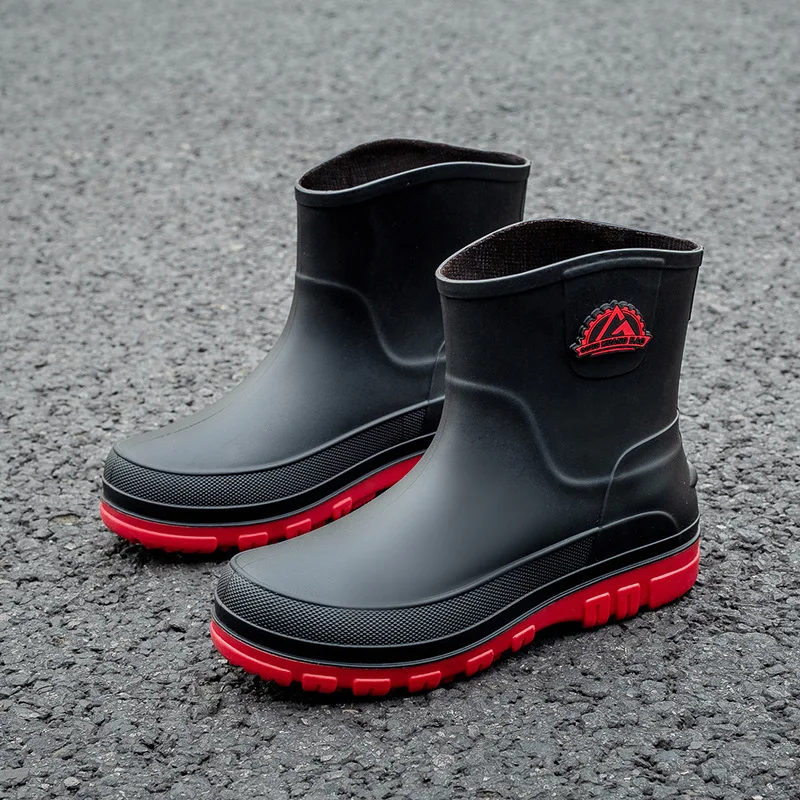 

Fashionable Short-tube Men's Rain Boots Outdoor Waterproof Anti-slip Rain Boots New Wear-resistant Casual Slip-on Rubber Shoes