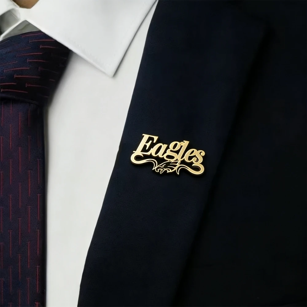 Custom Eagle Name Brooch Men Women Stainless Steel Animal Jewelry Personalized Gold Color Nameplate Pins Gift For Him