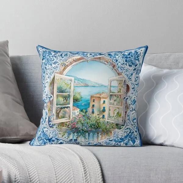 Summer Sicilian Amalfi Mediterranean Ma  Printing Throw Pillow Cover Cushion Decorative Wedding Pillows not include One Side