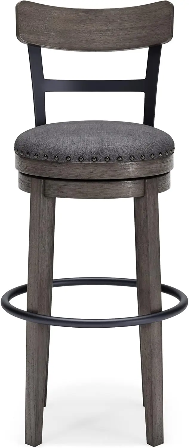 Design by Ashley Caitbrook 30" Farmhouse Bar Height Upholstered Swivel Barstool, Gray