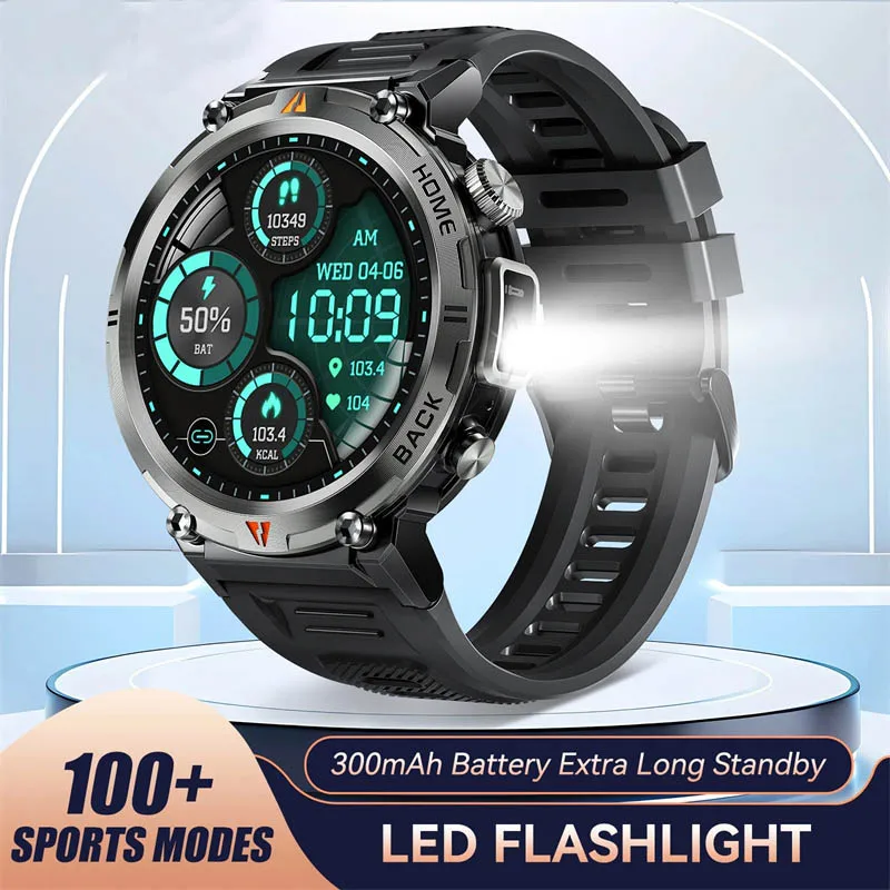 

2025 Смарт-часы Мужские спортивные часы Светодиодный фонарик 360*360 Ultra HD Экран Водонепроницаемые Фитнес Bluetooth Вызов Мужские умные часы