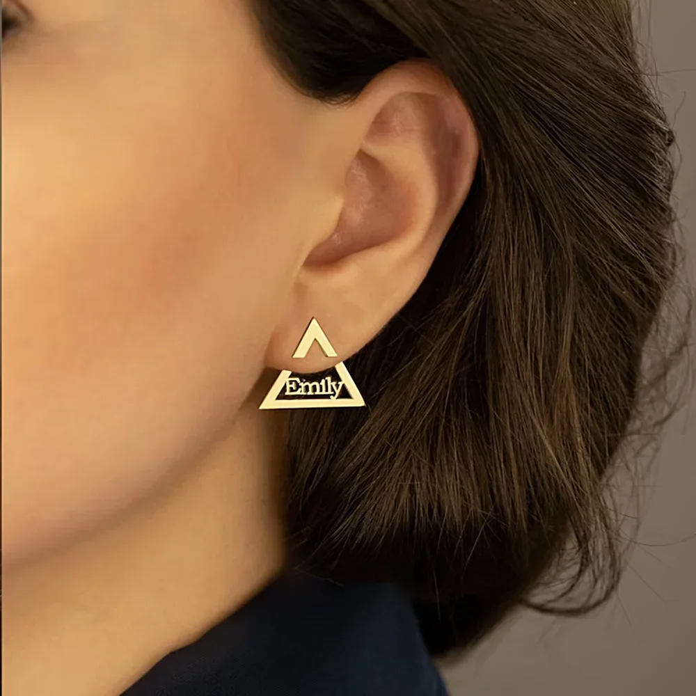 

Personalized Custom Name Earrings for Women Stainless Steel Triangle Stud Earring Gold Jewelry Gift A Pair Pack Pendientes Mujer