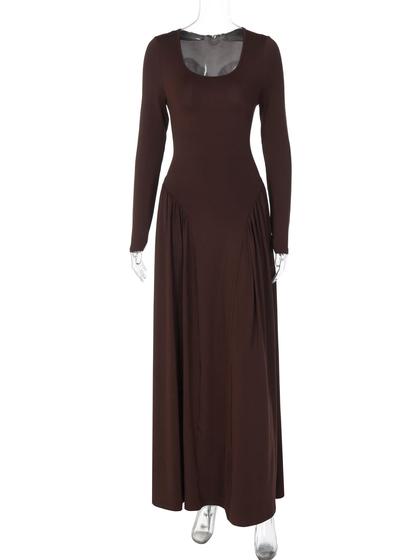 Dulzura الخريف موضة أنيقة U الرقبة طويلة الأكمام الدانتيل يصل الأشرطة مطوي فستان طويل المرأة الصلبة مثير الملابس نادي الحفلات الزي #6