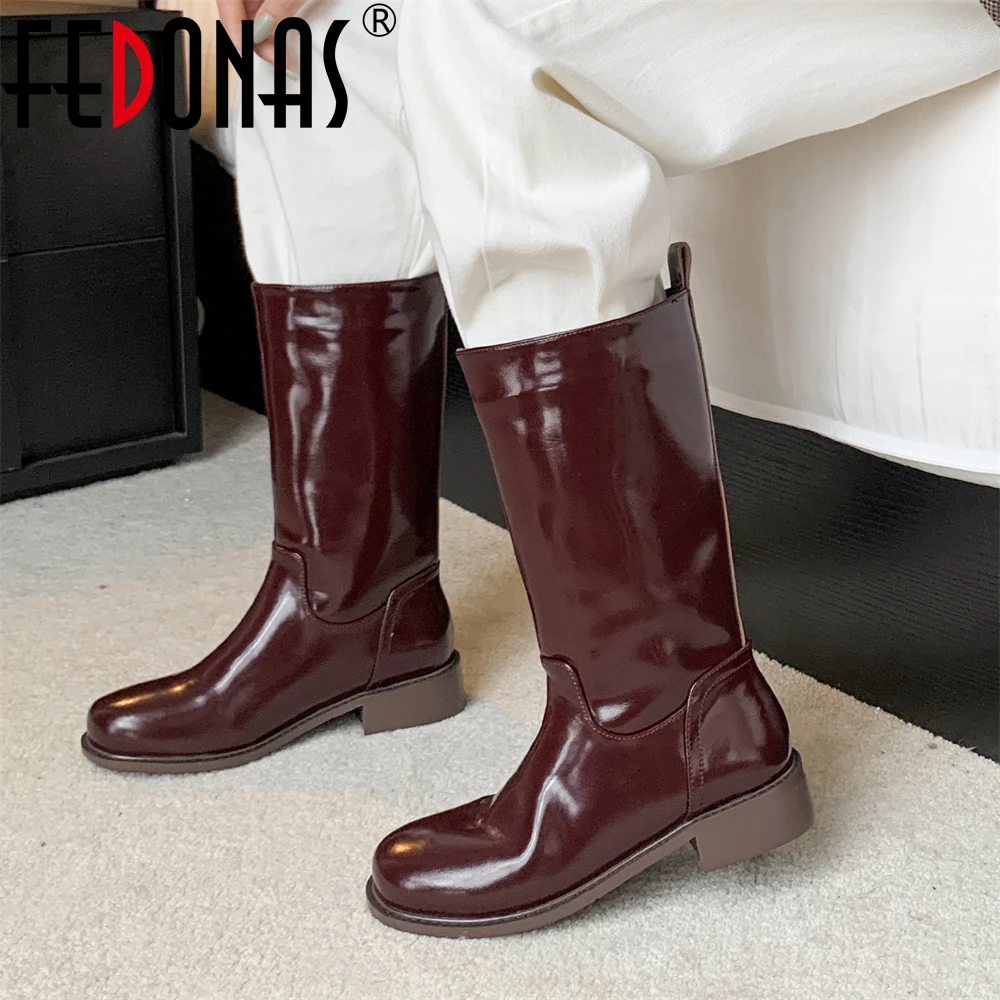 

FEDONAS Winter Women Patent Leather Mid-calf Boots Fashion Ladies Elegant High Heels Short Booties Casual Women's Knight Booties