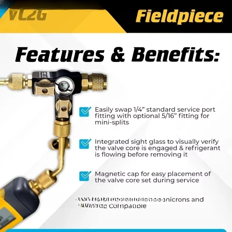 Vc2G A2L Compatible Hvac Valve Core Removal Tool 1 4 Inch Dual Valve Sight Glass 20 Microns Vacuum Rated
