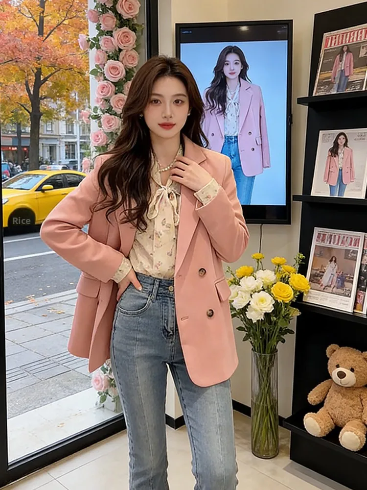 Traje Rosa para Mujer Ejecutiva, Chaqueta Casual Versátil, Ropa Exterior Profesional, Primavera Otoño 2026, Nuevo, Transpirable, Manga Larga