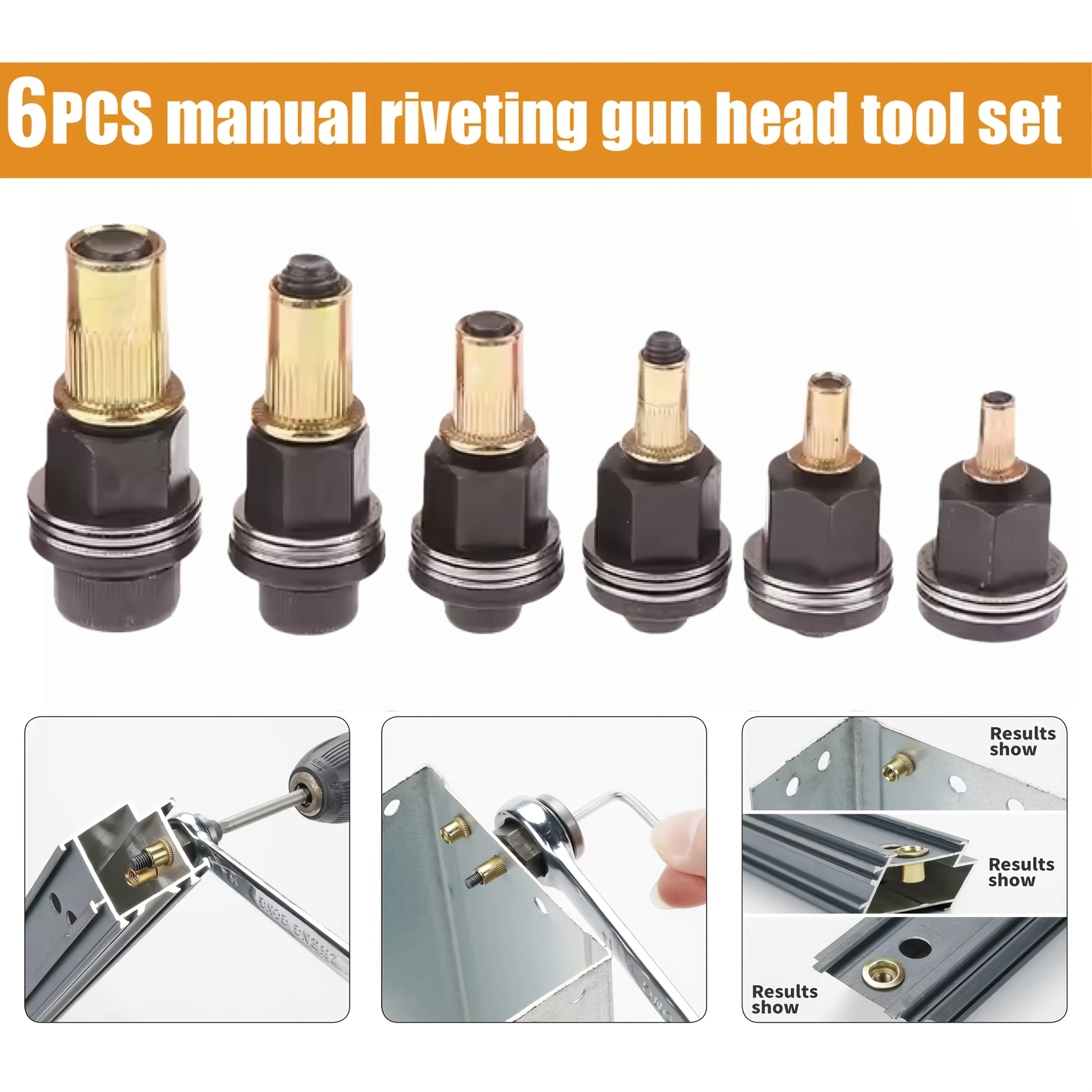 6Pcs Manual Rivet Gun Set M3-M10 Rivet Nuts Manual Easy to Use Durable Kit Suitable for Automotive Home Renovation Various Metal