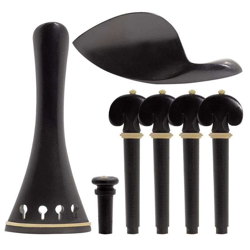 1 Set Violin Kit Accessories 4/4 High-Grade Ebony Violin Fitting Parts With Chinrest + Tailpieces + Tuning Pegs + Tail Pin