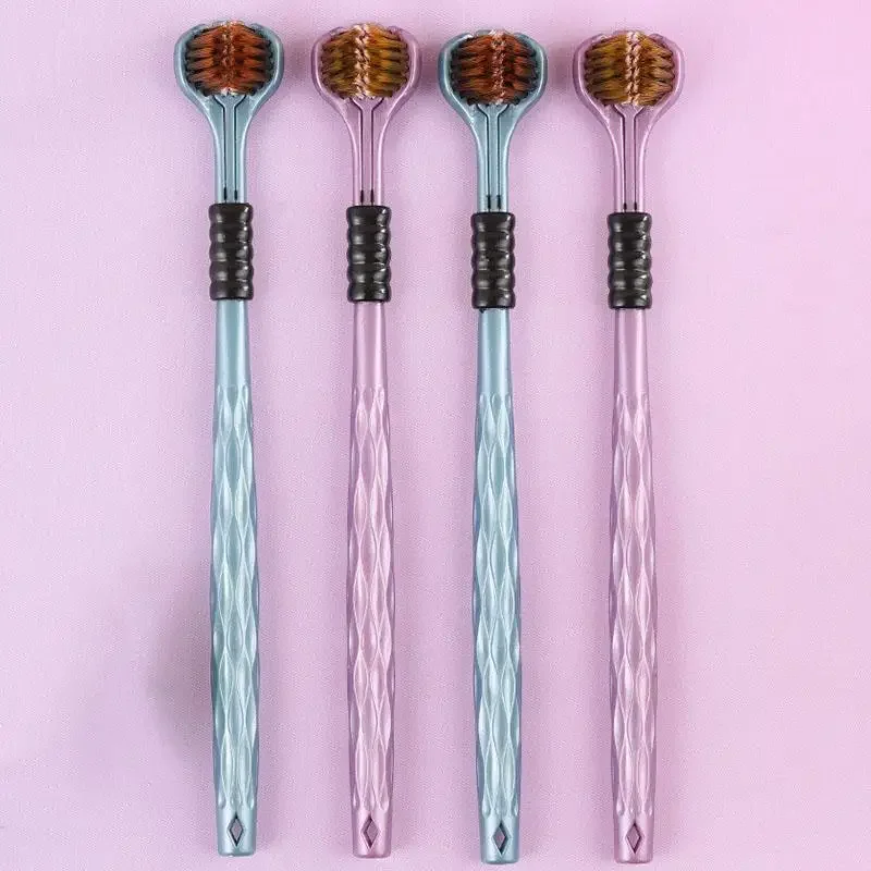 2pcs 3D Stereo Three-Sided Toothbrush Ultra Fine Soft Hair Adult Toothbrushes Tongue Scraper Oral Care 360° Cleaning Teeth Brush