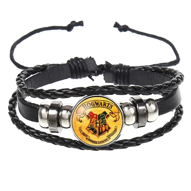 Harry Potter Beaded Leather Bracelet Hogwarts Gryffindor School Witchcraft Badge Time Stone Jewelry Accessories Gift