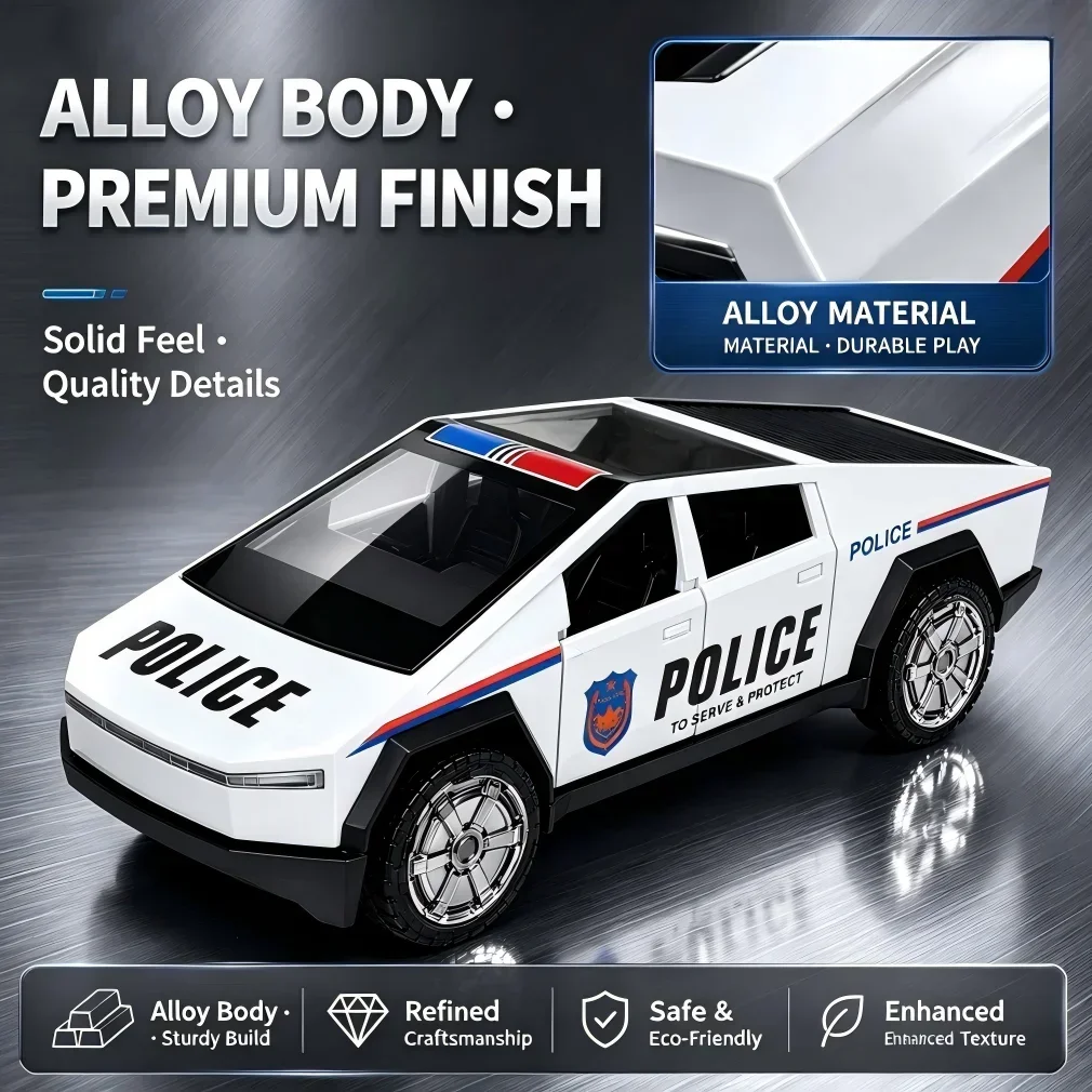 1/36 Future Style Pickup Police Car Alloy Model Set Pull Back Openable Doors Mini All-Terrain Vehicle Car Ornament Birthday Gift