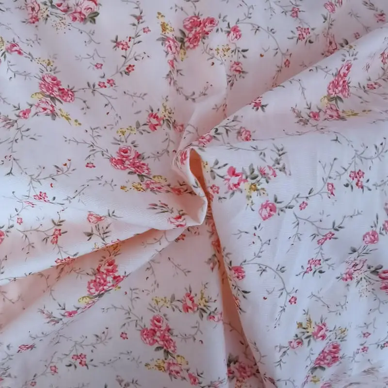 100*145cm Pink Floral Cotton Poplin Fabric DIY Handmade Sewing Cloth Material for Clothing Dress Sewing