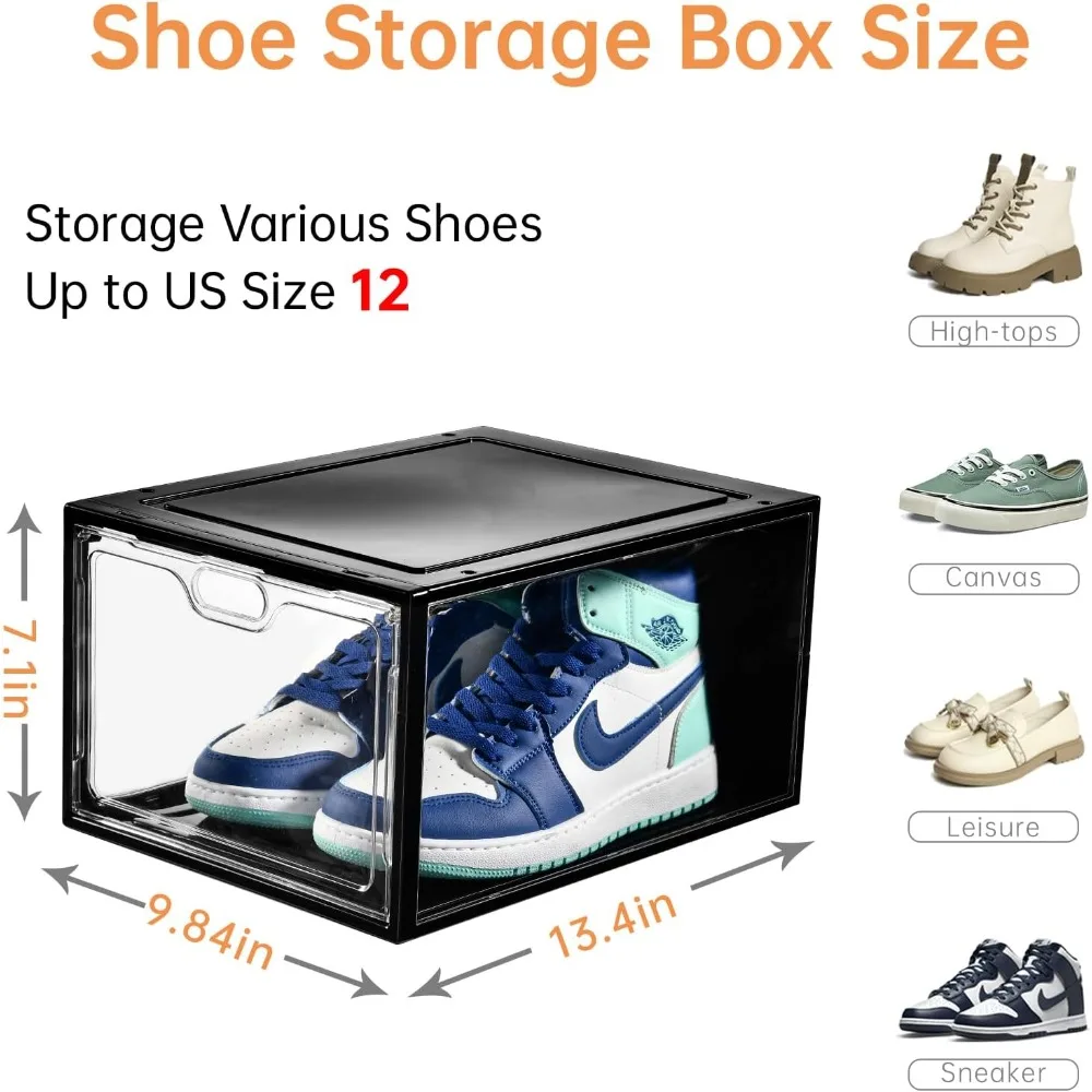 Shoerack Sneaker Case Organizer Shoe Rack Shoe Box for Closet Shoes Storage With Magnetic Door 12 Pack Clear Shoes Box Cabinet