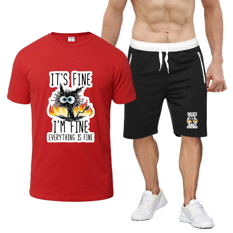 Divertente Cool Cat 2025 Summer Men's Everything is Fine Best Seller Rinfrescante e antiaderente al corpo T-shirt Pantaloni Tute sportive