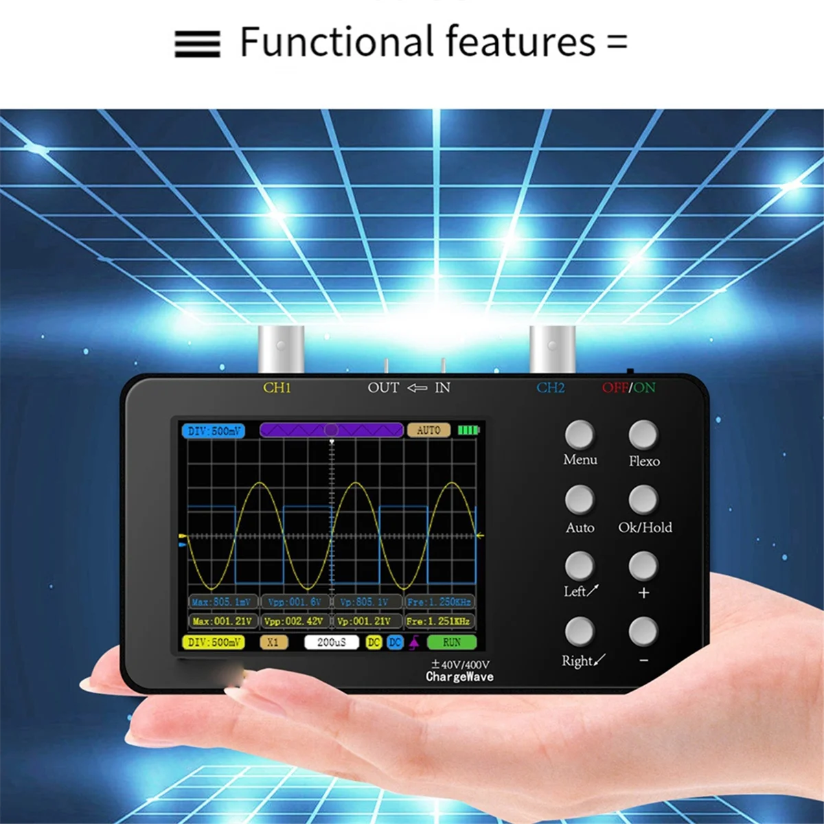 Oscilloscope Numérique à Canal Touristique, Taux d'Échantillonnage de 50m, Haute Performance, Déterminer Petit Oscilloscope, Écran LCD de 3.2 Pouces