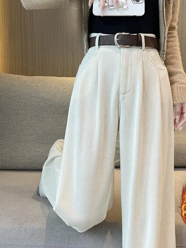 

Женские зимние повседневные брюки с высокой талией и широкими штанинами, удлиненные, из европейского хлопкового вельвета, белые, прямые, облегающие