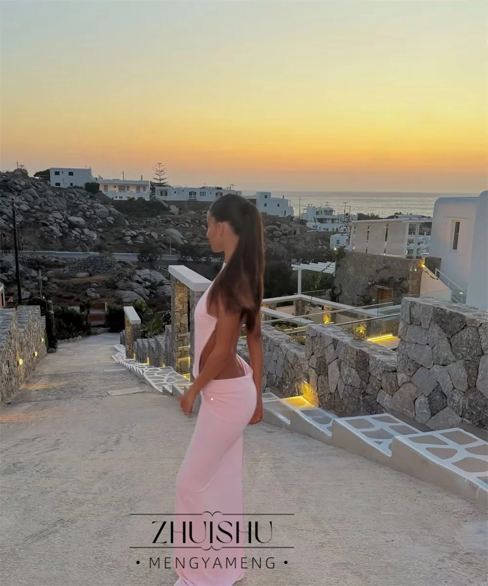 Pink Satin Evening Dresses Mermaid Sleeveless Vestidos De Fiesta Sexy Backless Elegant Dresses For Special Event Customized