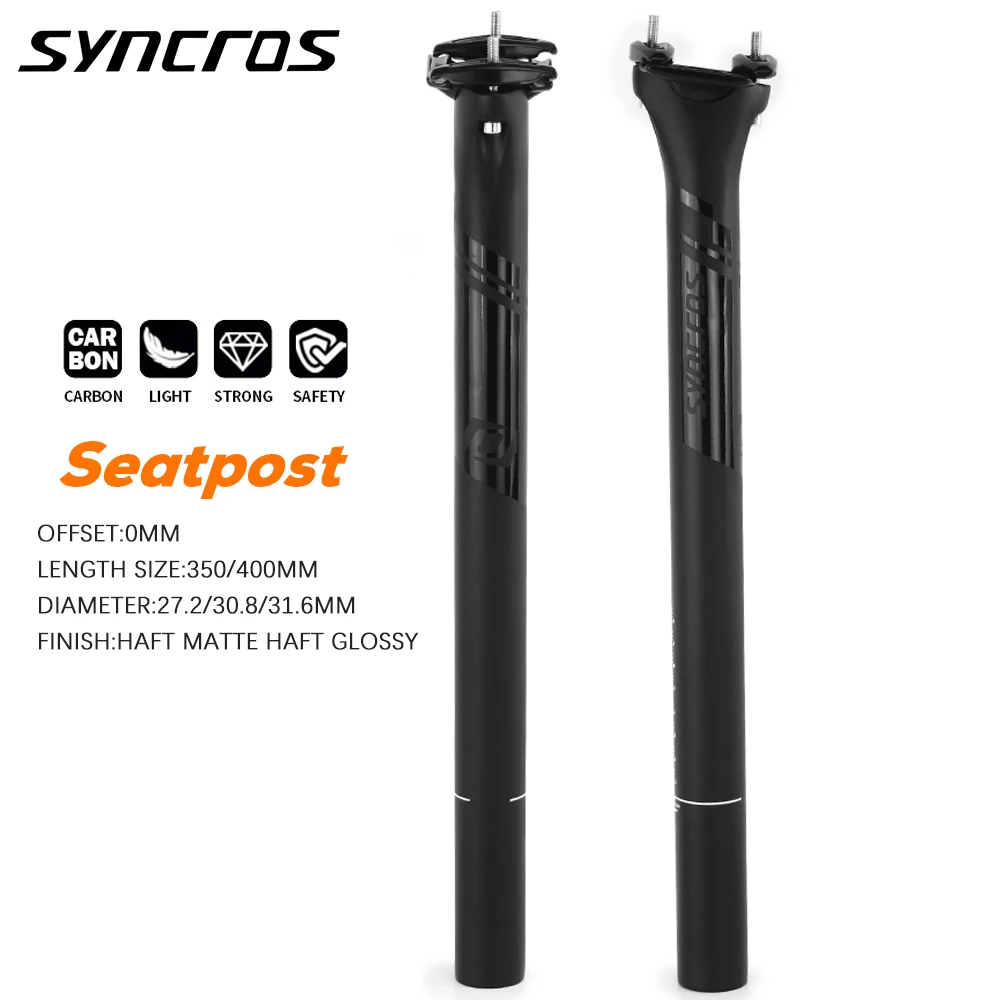 

SYNCROS Seatpost Carbon Seat Post Length 350/400mm Size 27.2/30.8/31.6mm Matching Matte Bicycle Saddle Road/MTB Bike Accessories