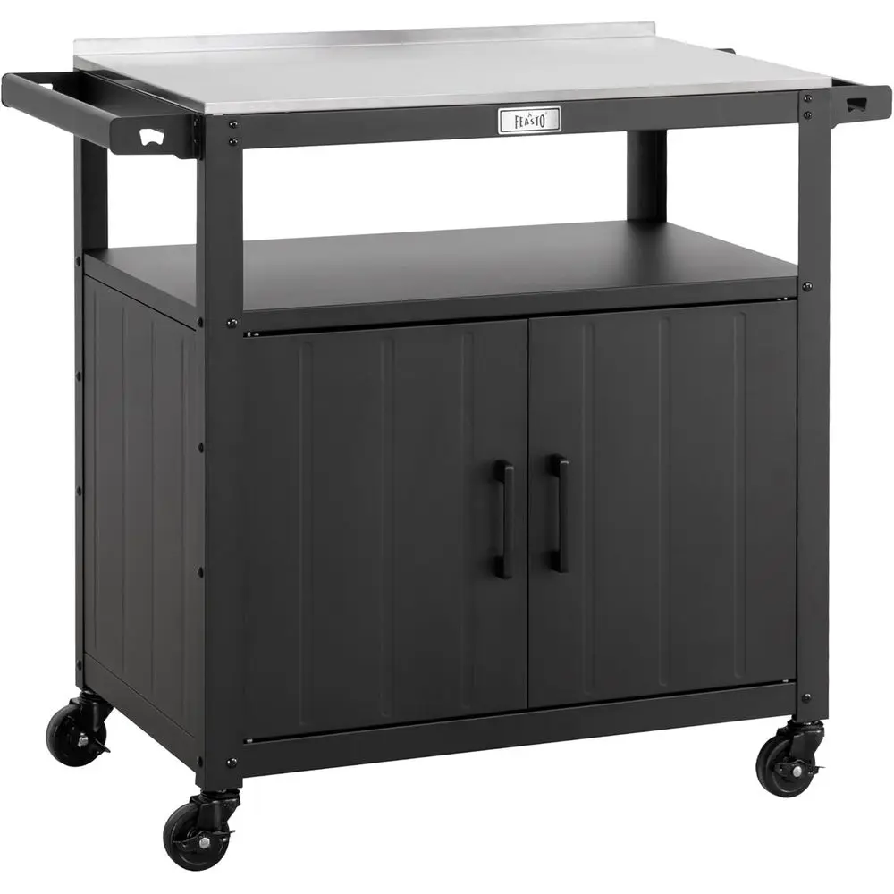 

Portable Stainless Steel BBQ Cart with Storage and Wheels for Outdoor Kitchen and Food Preparation