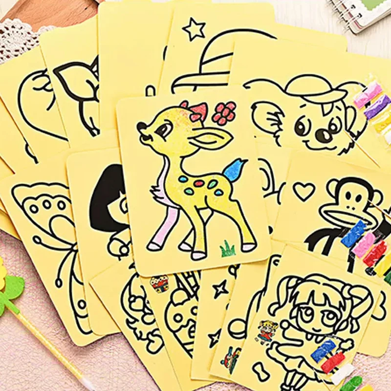 10/30Pc mini Cartoon Animal DIY Sand Painting Set Scraping Art Toys for kids Birthday Party Favors Kindergarten Prizes Treat Bag