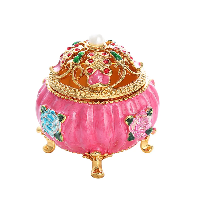 

Enamel Jewelry Box Hollow Diamond-encrusted Light Luxury European Palace Jewelry Box Creative Metal Crafts Gifts Wholesale