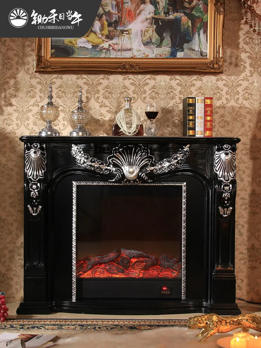 European-Style Simulation Fireplace Core Retro Living Room Electronic Fireplace Curio Cabinet Solid Wood Fireplace Mantel