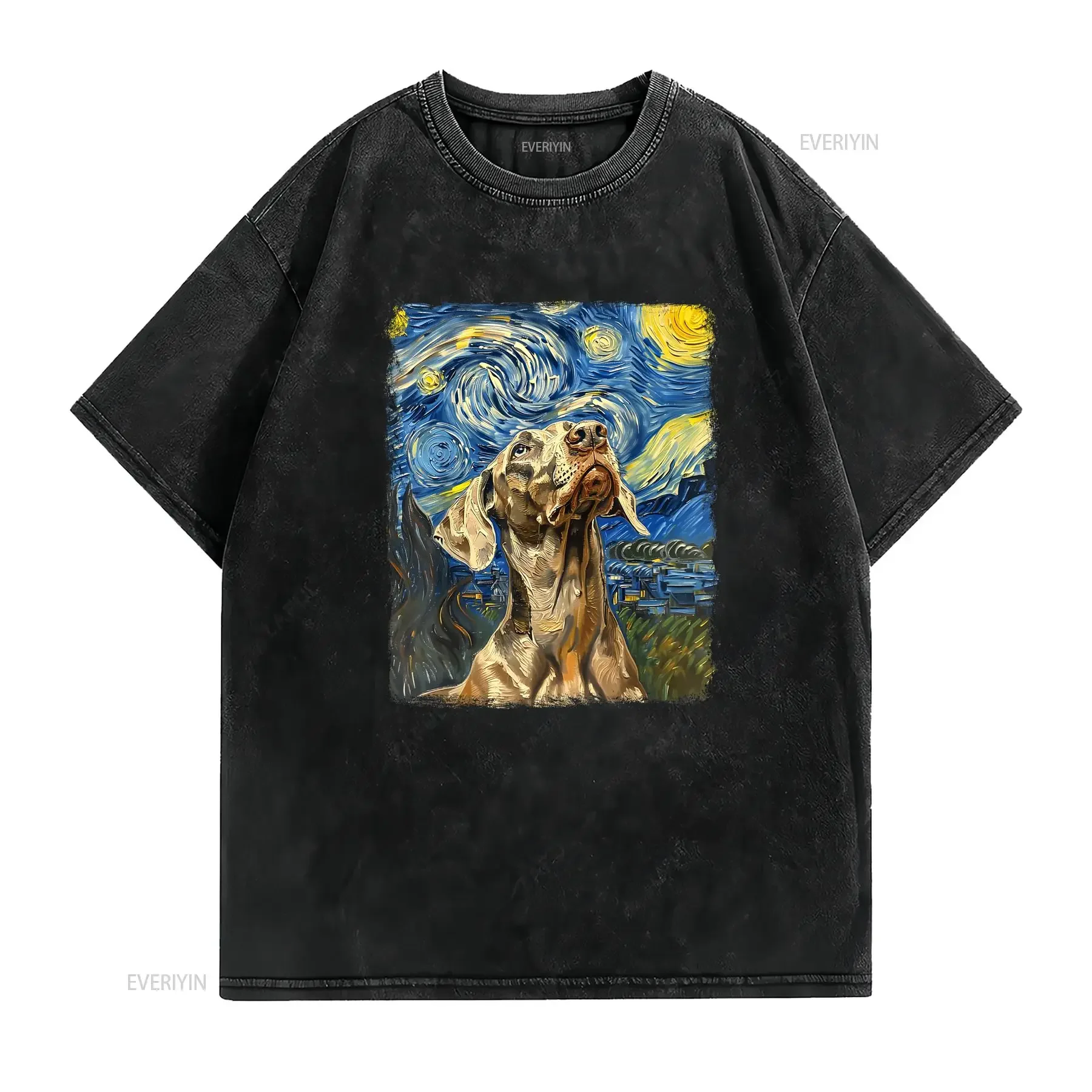 Weimaraner Dog Starry Night Painting T Shirt  vintage Washed homme Stylish Soft streetwear designer clothes