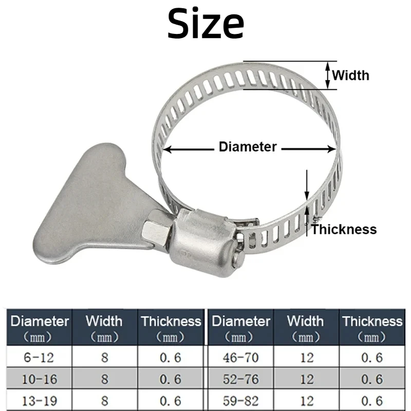 Water Pipe Clamp Trachea Clamp Fixed Locking Clamp with Handle Throat Hoop Hand Twist Pipe Hoop Oil Pipe 304 Stainless Steel