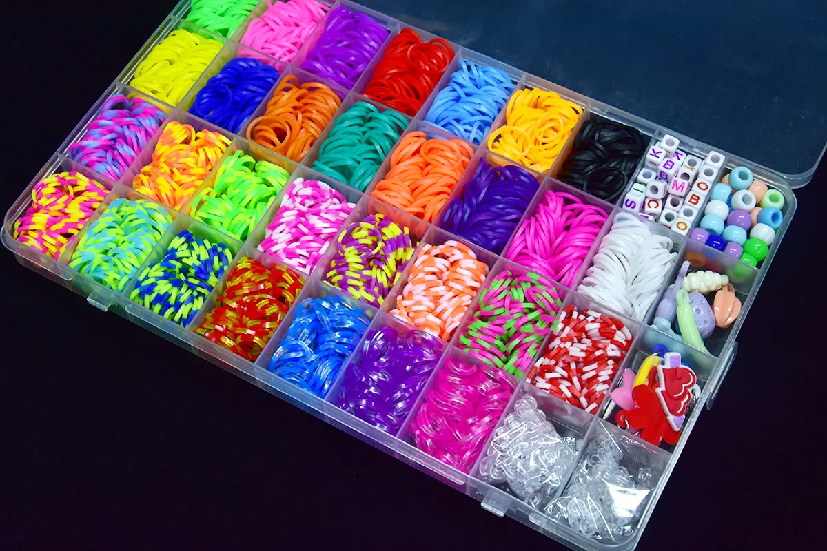 Conjunto de faixas de tear coloridas criativas, kit de fabricação de pulseiras de arco-íris, pulseira de borracha diy, brinquedos artesanais para meninas, presentes de aniversário