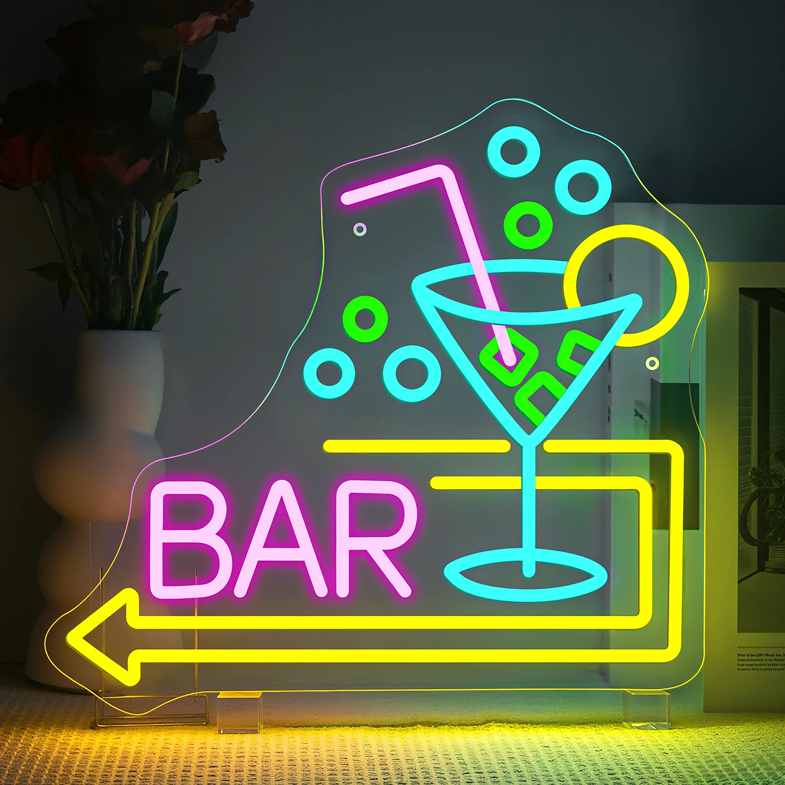 カクテルバー-アロー-ネオンサイン-バー-ledライトアップサイン-ガラス壁飾り-ホームバー-パーティー-パブ-クラブ-マンケイブ-ビストロ用