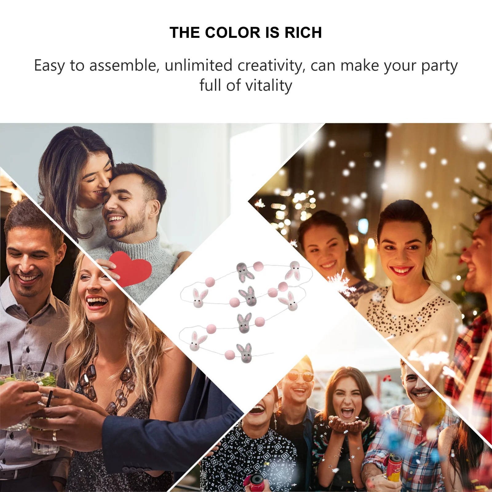 

1Pcs Felt Rabbit Pendant Handcrafted Ball String Decoration for Kids Room Wall Hanging Festival Home Decor Nursery Photography