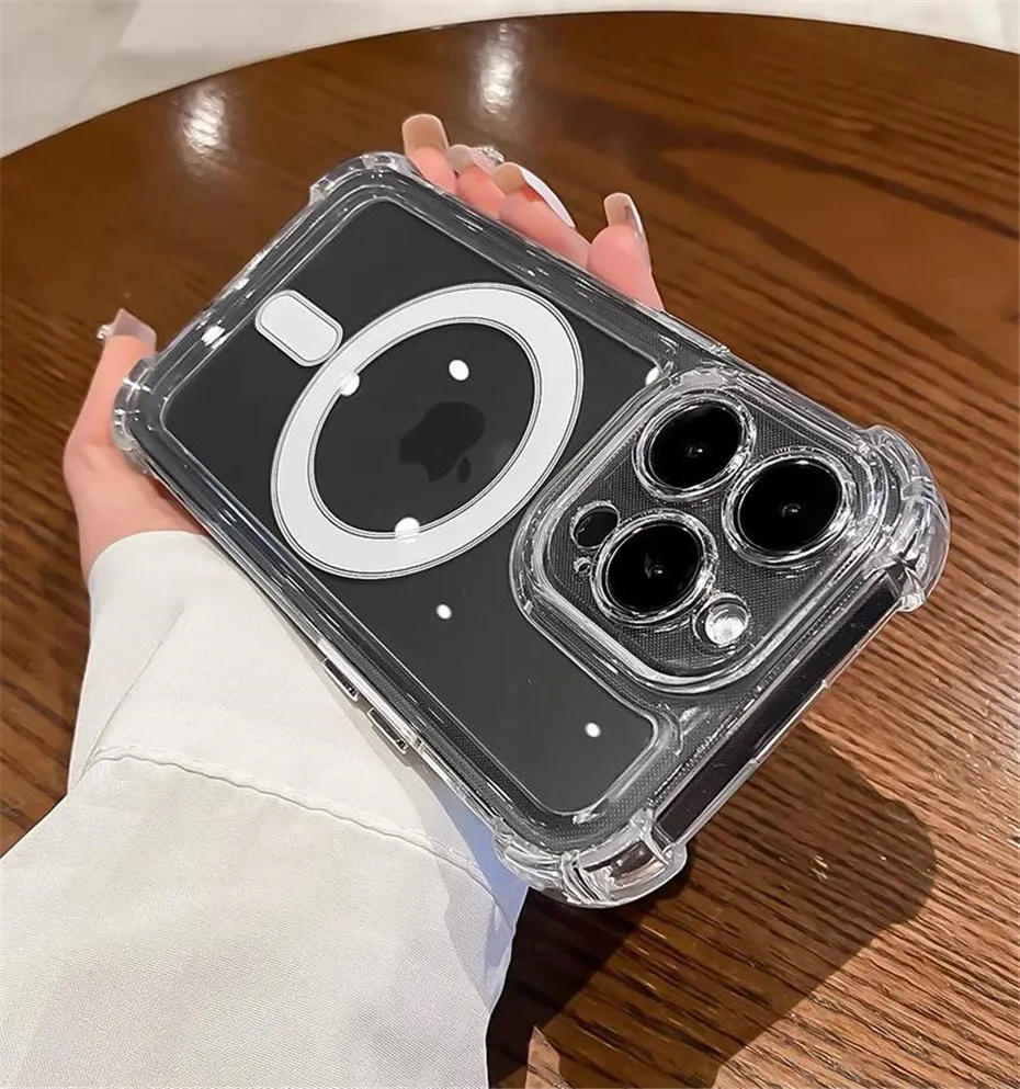 Luxury For Magsafe Shockproof Clear Case For iPhone 18 17 16 15 14 13 12 Pro Max Plus Magnetic Wireless Charge Transparent Cover